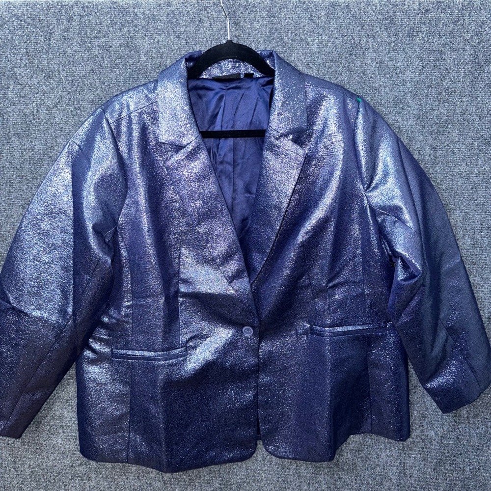 Joan Rivers Red Carpet Metallic Purple Blazer Jacket Womens 2X Shimmer Evening